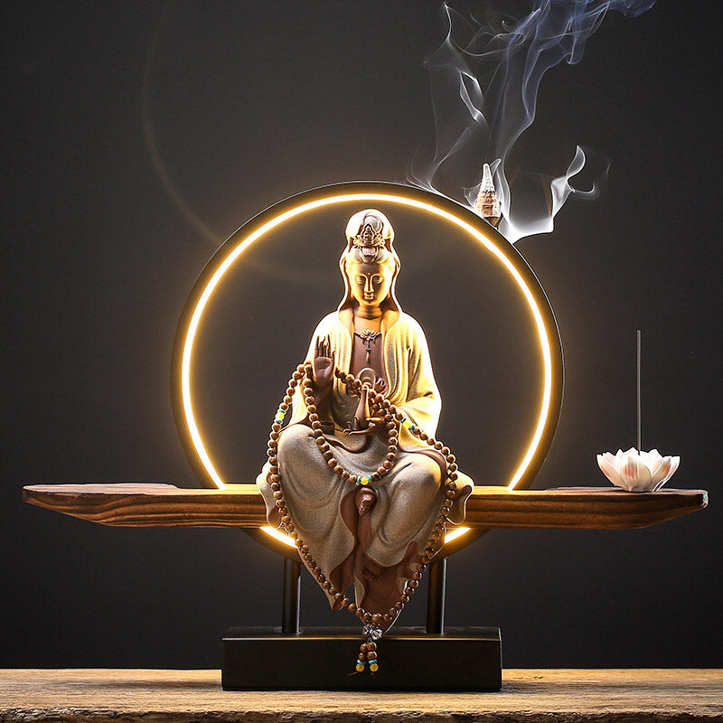 Buddha Stones Buddha Avalokitesvara Ceramic Lotus Relaxation Incense Burner Decoration - Avalokitesvara White - image 4