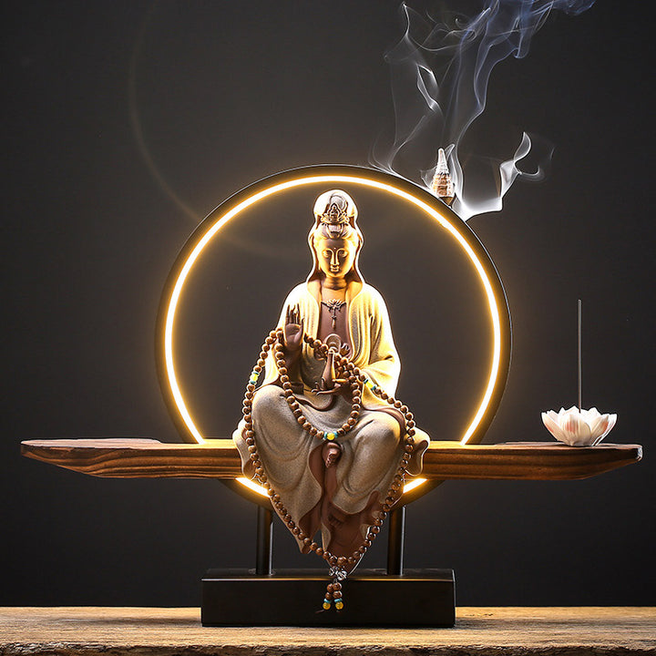 Buddha Stones Buddha Avalokitesvara Ceramic Lotus Relaxation Incense Burner Decoration - Avalokitesvara White - image 4