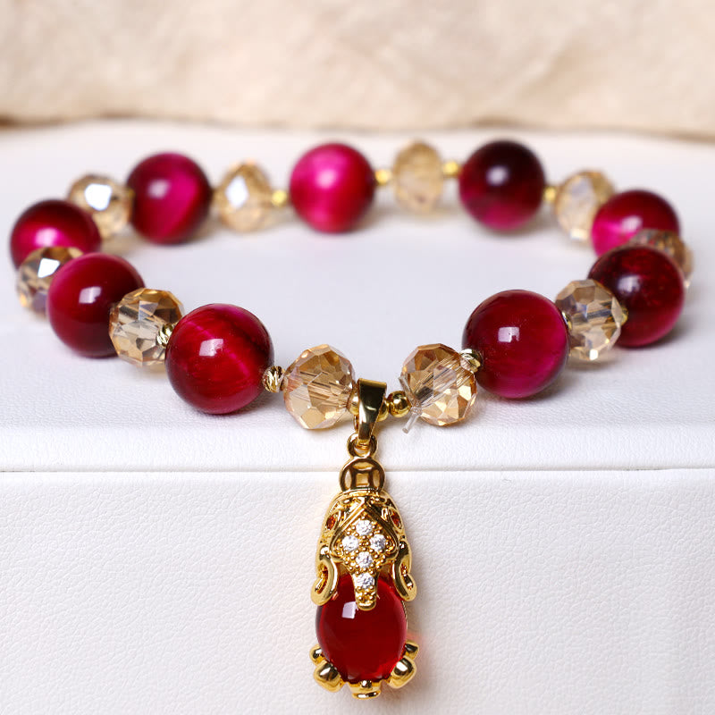 Buddha Stones Red Tiger Eye PiXiu Fox Protection Self Confidence Bracelet - image 1