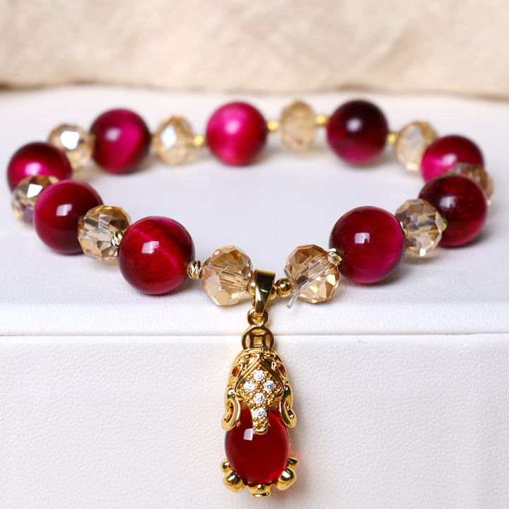 Buddha Stones Red Tiger Eye PiXiu Fox Protection Self Confidence Bracelet - image 1