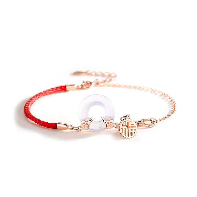 Buddha Stones 925 Sterling Silver Peace Buckle Chalcedony Fu Character Harmony Bracelet - image 6