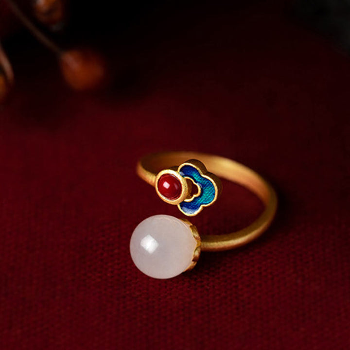 White Jade Auspicious Cloud Blessing Luck Ring - image 9
