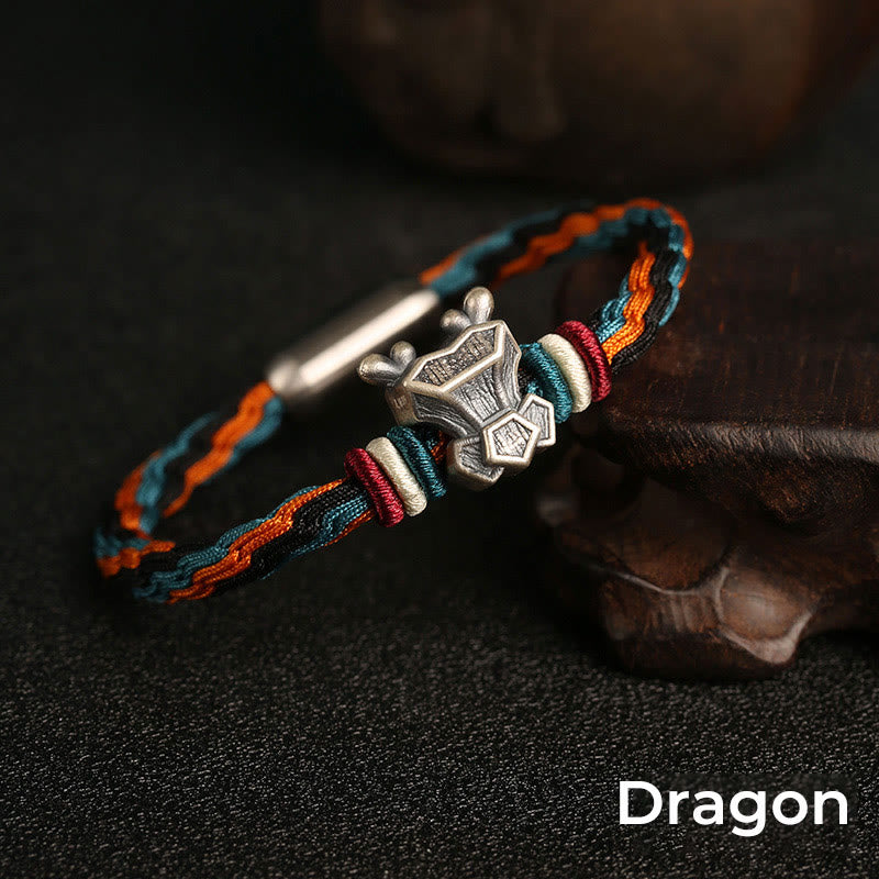 Buddha Stones Handmade 999 Sterling Silver Year of the Dragon Chinese Zodiac Protection Colorful Reincarnation Knot Rope Bracelet - image 8