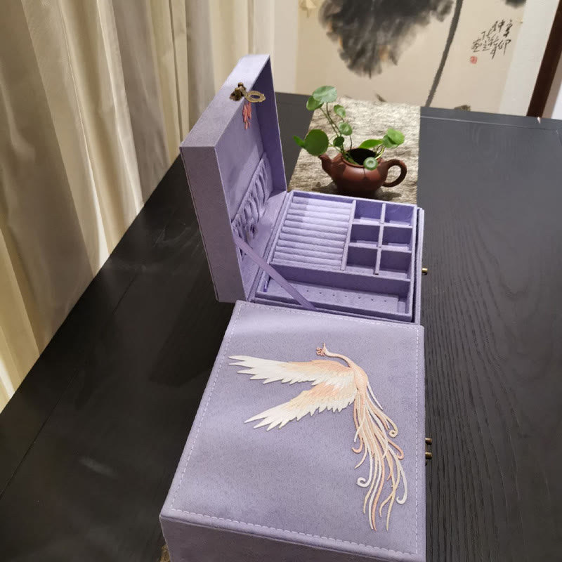 Buddha Stones Purple Phoenix Jewelry Box Organizer Two-Layer Jewelry Storage Box Flannel Box - image 14