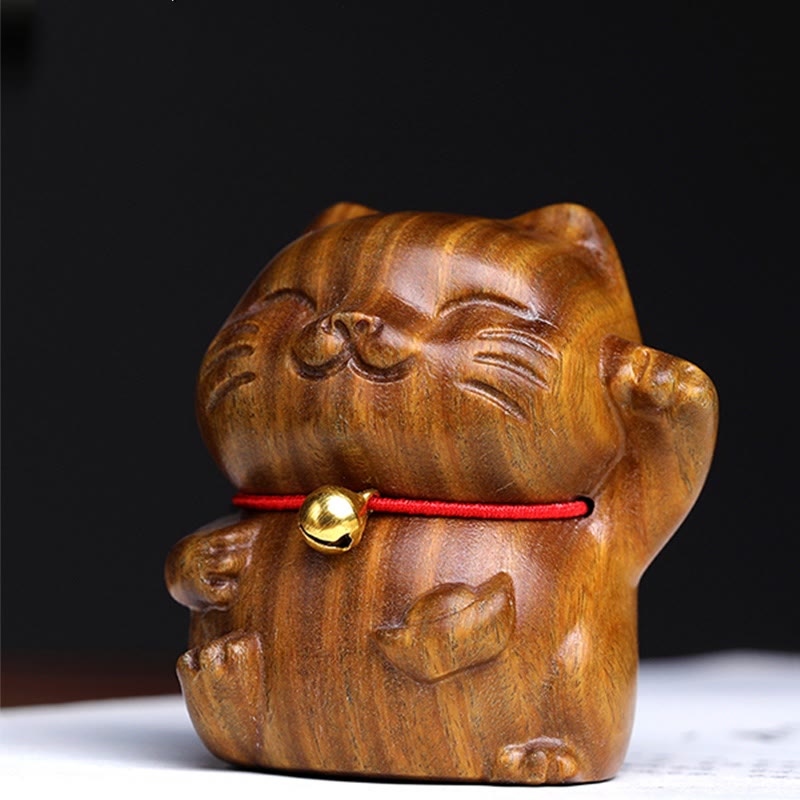 Buddha Stones Green Sandalwood Small Mini Cute Lucky Cat Peace Decorations - image 1