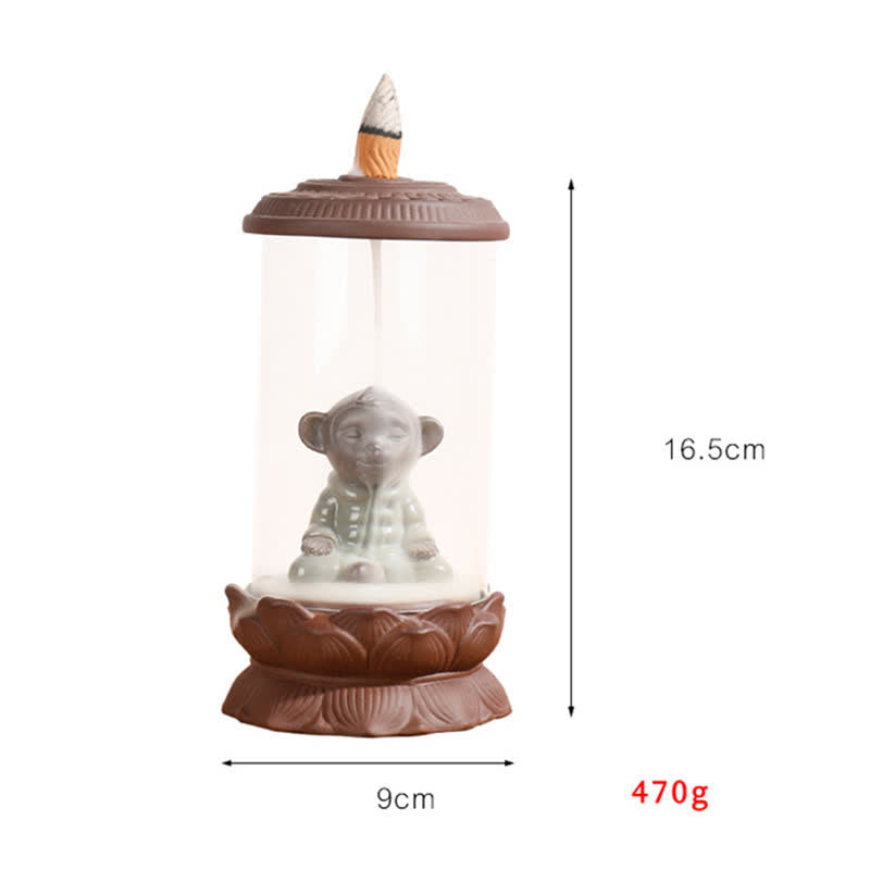 Meditation Wukong Monkey King Purple Clay Windshield Lotus Backflow Smoke Fountain Incense Burner Decoration - image 5