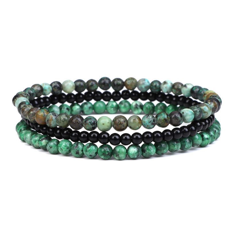 Buddha Stones 3Pcs Natural Crystal Stone Inner Peace Spiritual Bracelet - African Turquoise&Black Glass Beads&Granite(Wrist Circumference 15-19cm) - image 22