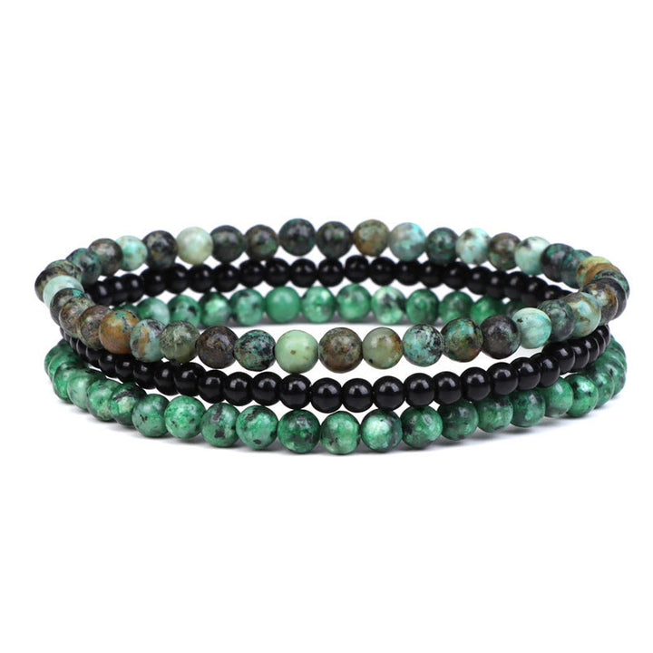 Buddha Stones 3Pcs Natural Crystal Stone Inner Peace Spiritual Bracelet - African Turquoise&Black Glass Beads&Granite(Wrist Circumference 15-19cm) - image 22
