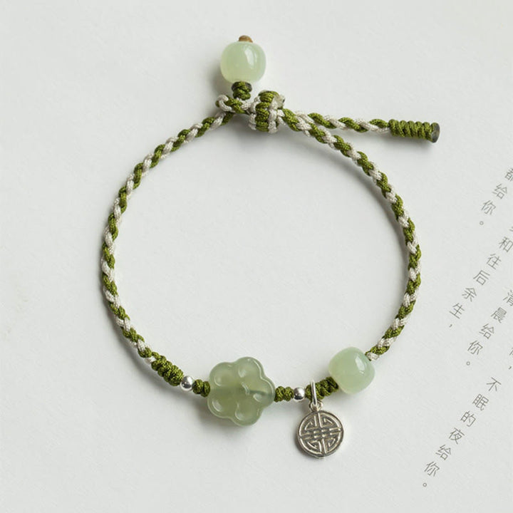 Buddha Stones Handmade Plum Blossom Flower Jade Luck Prosperity Braided Bracelet - image 1