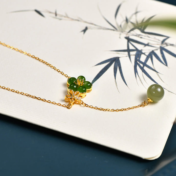 Buddha Stones 925 Sterling Silver Hetian Cyan Jade Plum Flower Blossom Design Luck Necklace Pendant - image 4