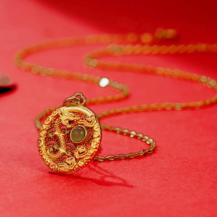 Buddha Stones 925 Sterling Silver Year Of The Dragon Auspicious Clouds Hetian Jade Inlaid Luck Necklace Pendant - image 2