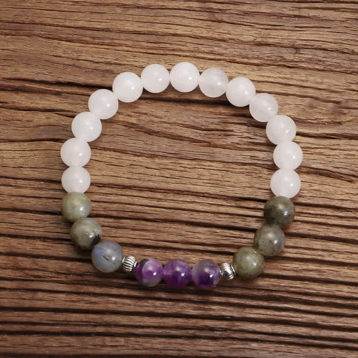 Buddha Stones 108 Mala Beads White Agate Amethyst Black Glitter Stone Protection Bracelet - image 3