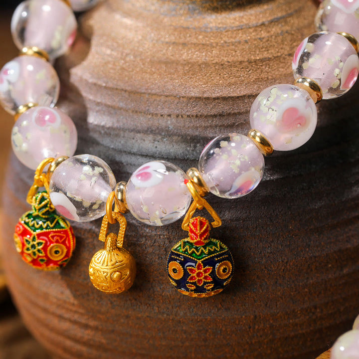 Buddha Stones Gold Swallowing Beast Family Charm Luminous Pink Love Heart Fluorescent Liuli Glass Bead Blessings Bracelet - image 3