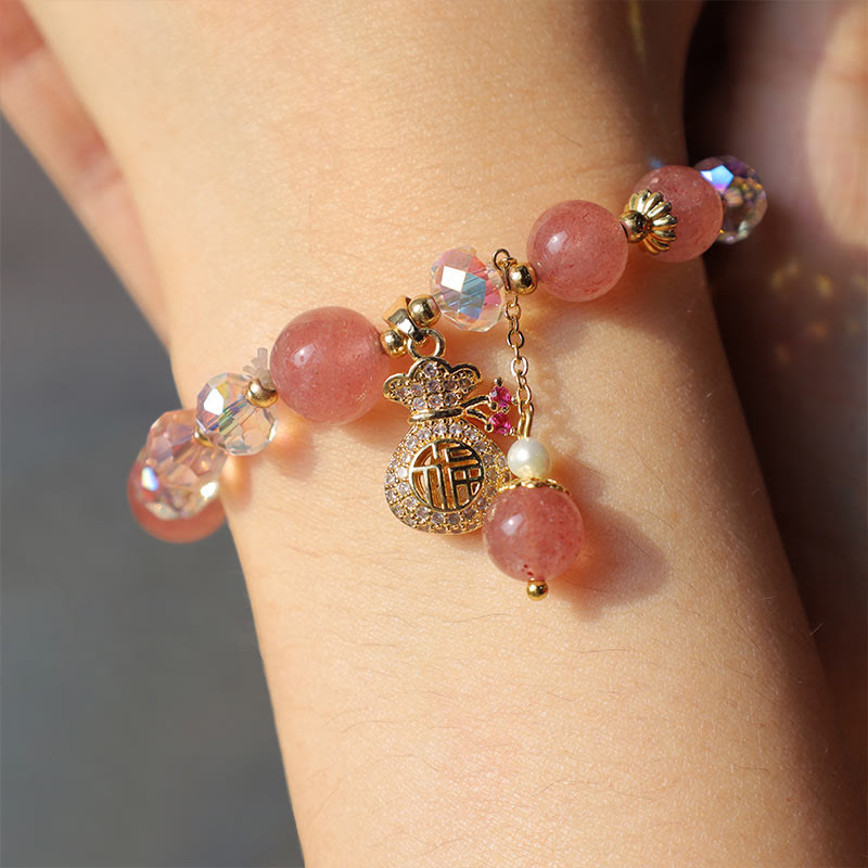 Buddha Stones "Wishing Love and Sweet Blessings"Strawberry Quartz Bracelet Includes Gift Message Card - image 4