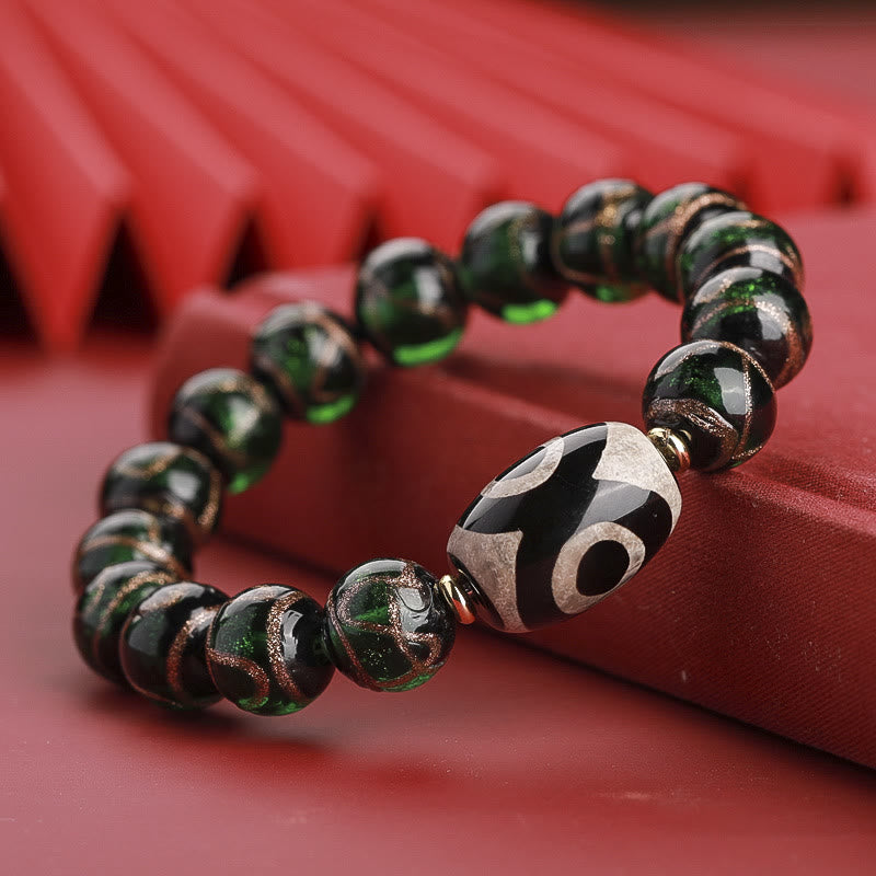 Buddha Stones Tibetan Nine-Eye Dzi Bead Three-eyed Dzi Bead Liuli Glass Bead Wealth Bracelet - Three-eyed Dzi Bead - Green Liuli Glass Bead - 14mm - image 22