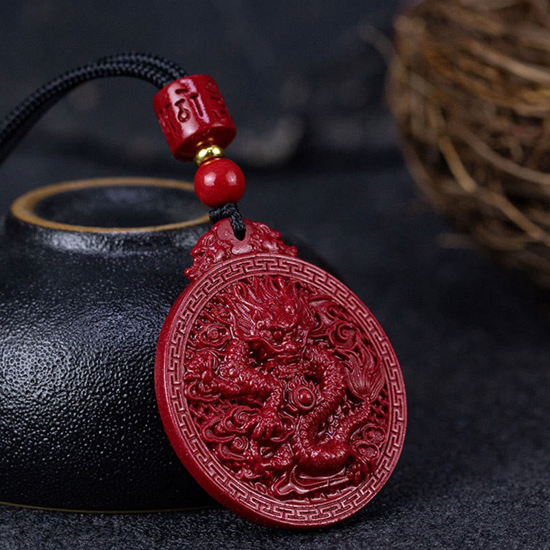 Buddha Stones Year of the Dragon Natural Cinnabar Dragon Protection Necklace Pendant - image 2