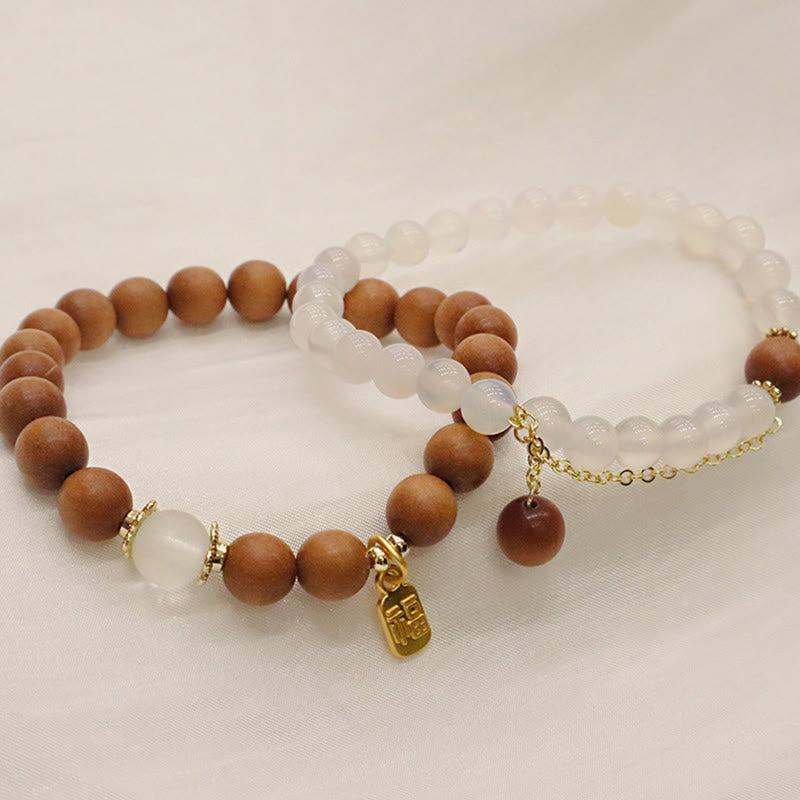 Buddha Stones Sandalwood Cat's Eye Fu Character Charm Protection Bracelet - image 15