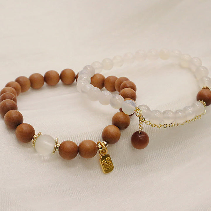Buddha Stones Sandalwood Cat's Eye Fu Character Charm Protection Bracelet - image 15