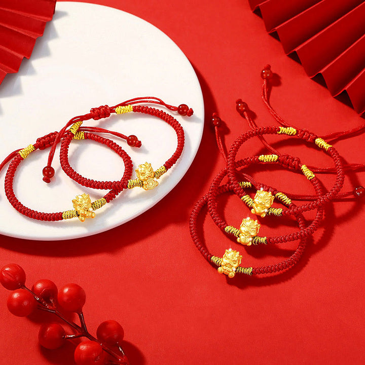 Buddha Stones 999 Sterling Silver Year of the Dragon Copper Coin Fortune Dragon Fu Character Luck Handcrafted Red String Braided Bracelet - image 4