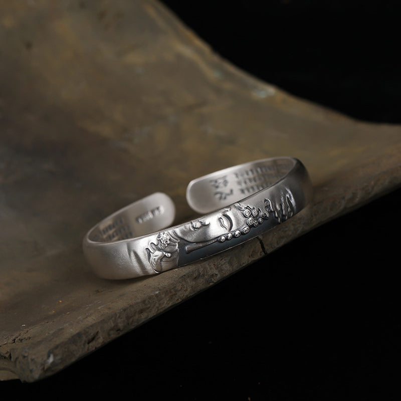 Buddha Stones 999 Sterling Silver Buddha Head Heart Sutra Serenity Bracelet Bangle - image 3