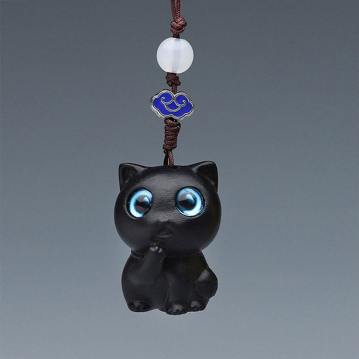 Buddha Stones Green Sandalwood Mini Cute Animal Rabbit Cat Deer Whale Prosperity Phone Hanging Decorations - Red Sandalwood Cute Cat 3*2cm - image 11