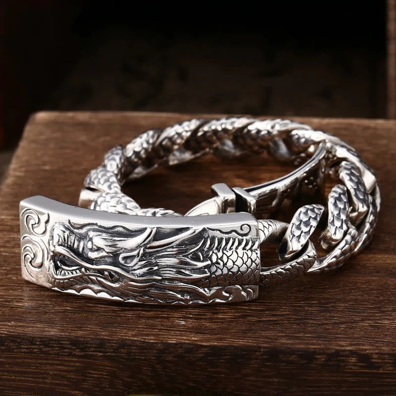Buddha Stones Retro Dragon Scale Pattern Engraved Protection Bracelet - image 2