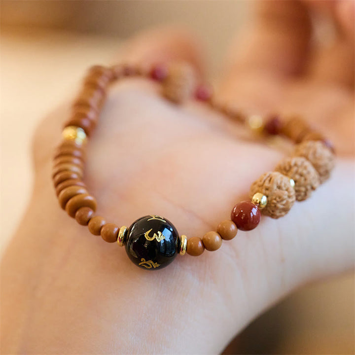 Buddha Stones Tibetan Bodhi Seed Black Onyx Smoky Quartz Om Mani Padme Hum Fu Character Wealth Bracelet - image 2