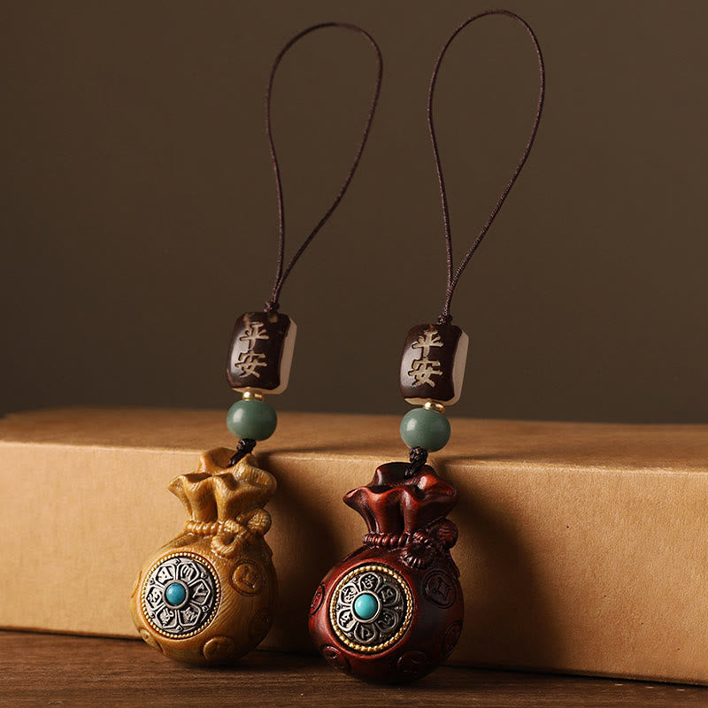 Buddha Stones Small Leaf Red Sandalwood Green Sandalwood Money Bag Om Mani Padme Hum Rotatable Protection Hanging Decoration - image 18