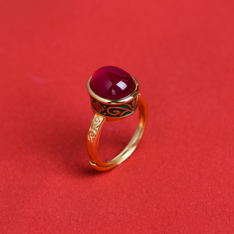 Buddha Stones 925 Sterling Silver Red Corundum Courage Ring - Red Corundum&Leaf - image 6