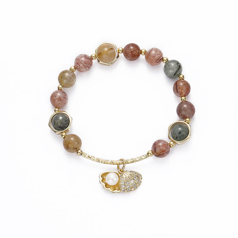Buddha Stones Natural Colorful Rutilated Quartz Shell Protection Bead Bracelet - image 8