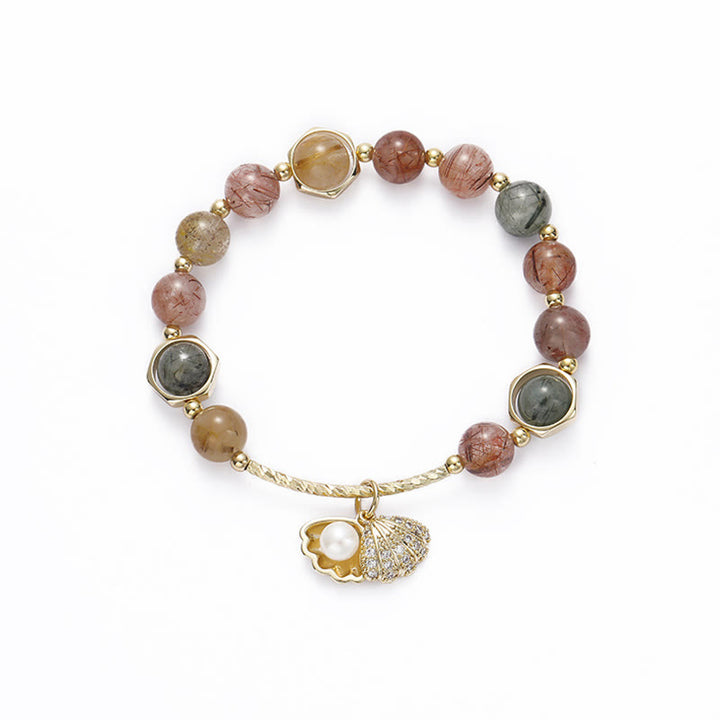 Buddha Stones Natural Colorful Rutilated Quartz Shell Protection Bead Bracelet - image 8