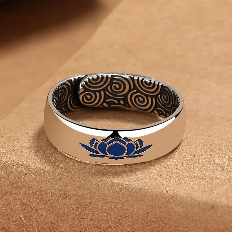 Buddha Stones Tibetan Blue Lotus Auspicious Clouds Copper Enlightenment Ring - image 1