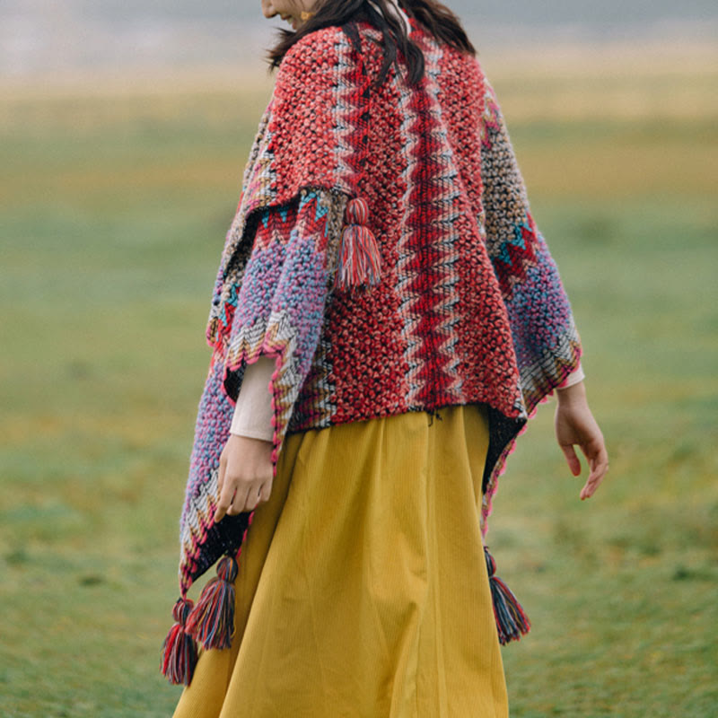 Buddha Stones Tibetan Shawl Knitting Warm Cloak Tibetan Tassel Scarf - image 3