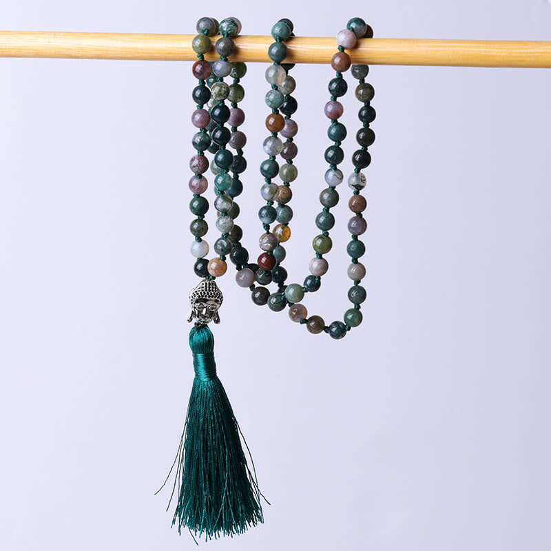 Buddha Stones 108 Mala Beads Indian Agate Buddha Head Cleansing Bracelet - 8mm - image 0