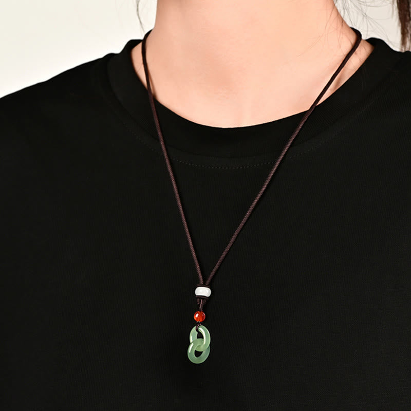 Buddha Stones Natural Hetian Cyan Jade White Jade Double Peace Buckle Success Necklace Pendant - image 4