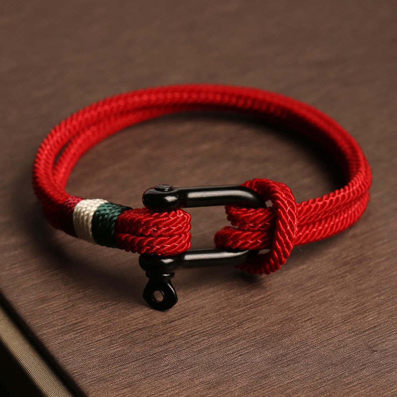 Buddha Stones Simple Design Luck Stainless Steel Buckle Bracelet - Red - 21cm - image 0