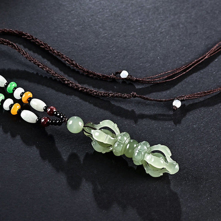 Tibetan Natural Hetian Cyan Jade White Jade Dorje Vajra Engraved Success Necklace Pendant - image 7