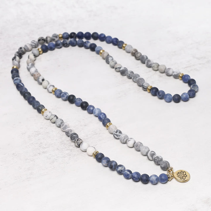 Buddha Stones 108 Natural Stone Mala Bead Lotus Pendant Bracelet - image 6