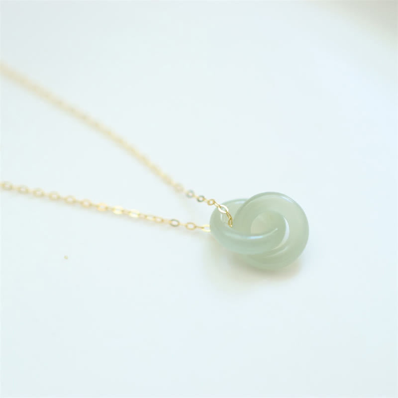 Buddha Stones 925 Sterling Silver Natural Double Peace Buckle Hetain Jade Luck Necklace Pendant - image 1