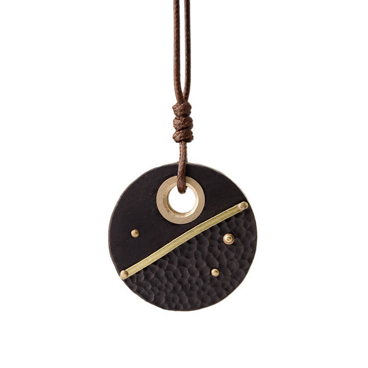 Buddha Stones Handcrafted Round Ebony Wood Copper Peace Necklace Pendant - image 10