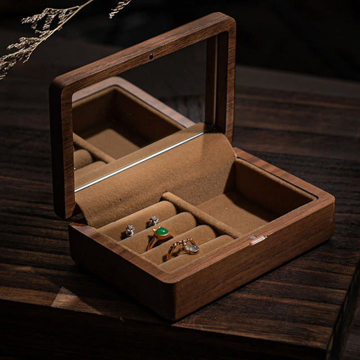 Vintage Handmade Black Walnut Wood Jewelry Storage Box With Mirror - image 13