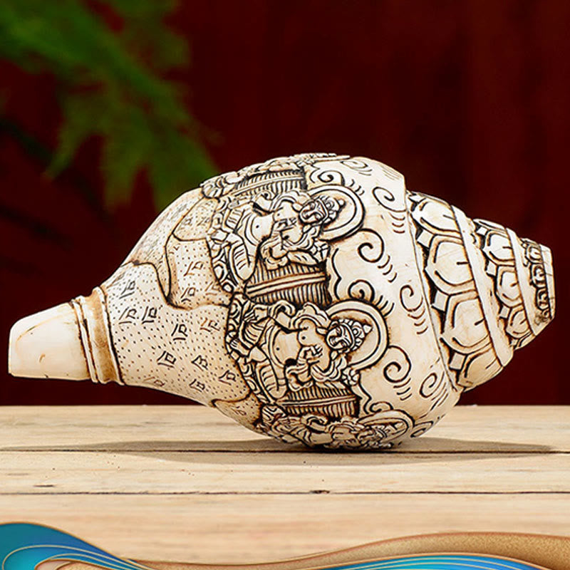 Tibetan Handmade Engraved Shankha Buddha Avalokitesvara Conch Shell Wealth Decoration - image 21