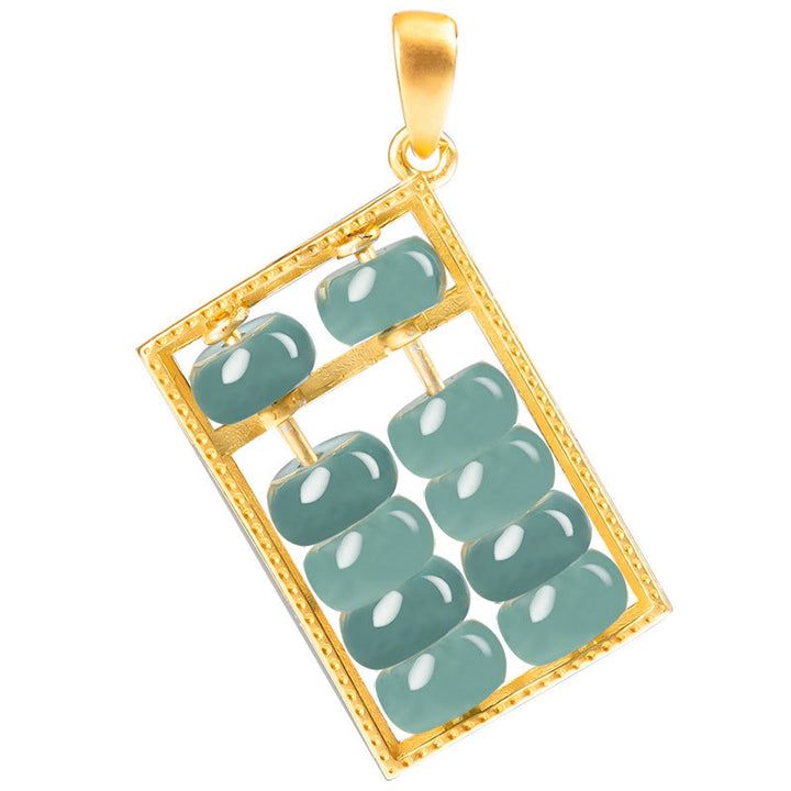Buddha Stones 925 Sterling Silver Natural Jade Abacus Pattern Abundance Necklace Pendant - image 7
