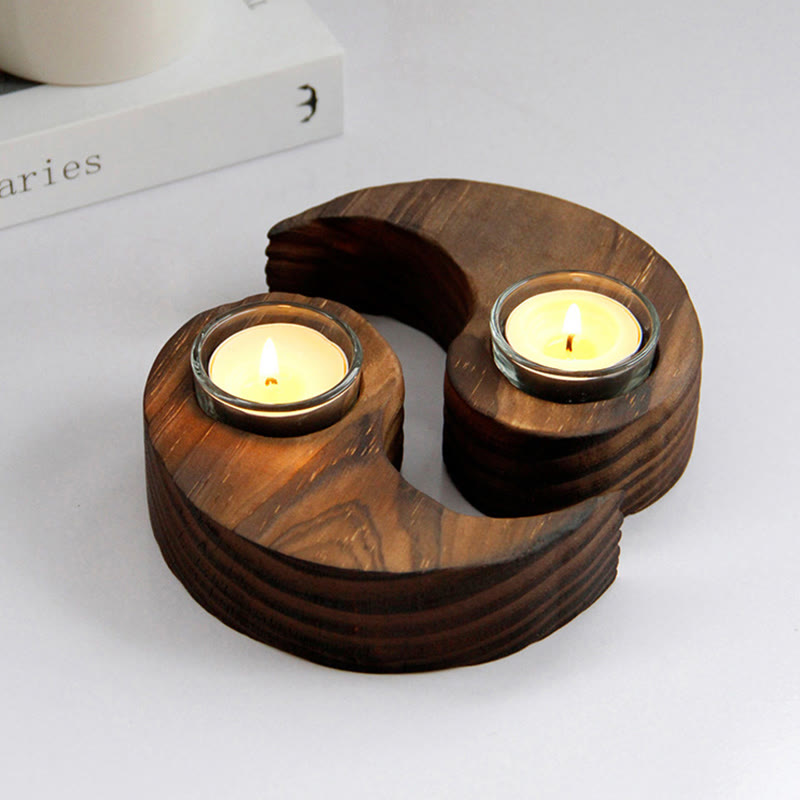 Buddha Stones Yin Yang Wood Candle Holder Meditation Rituals Use Items - A Pair of Candle Holder - image 0