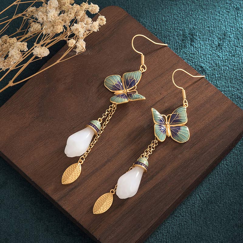 Buddha Stones FengShui White Jade Fortune Earrings - image 2