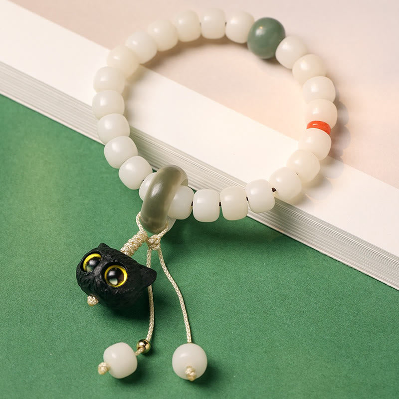 Buddha Stones Natural Bodhi Seed African Blackwood Lovely Cat Charm Peace Harmony Bracelet - image 1