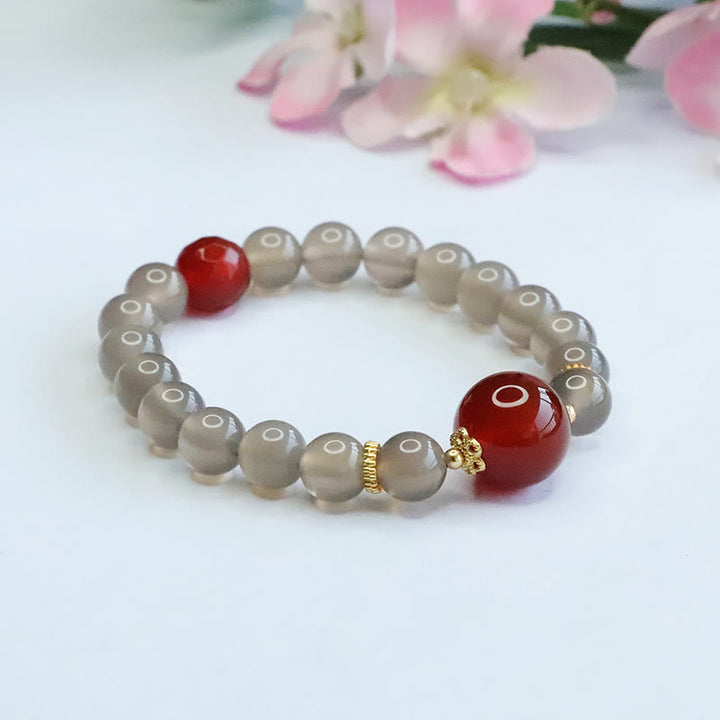 Buddha Stones Natural Gray Chalcedony Red Agate Harmony Bracelet - image 6