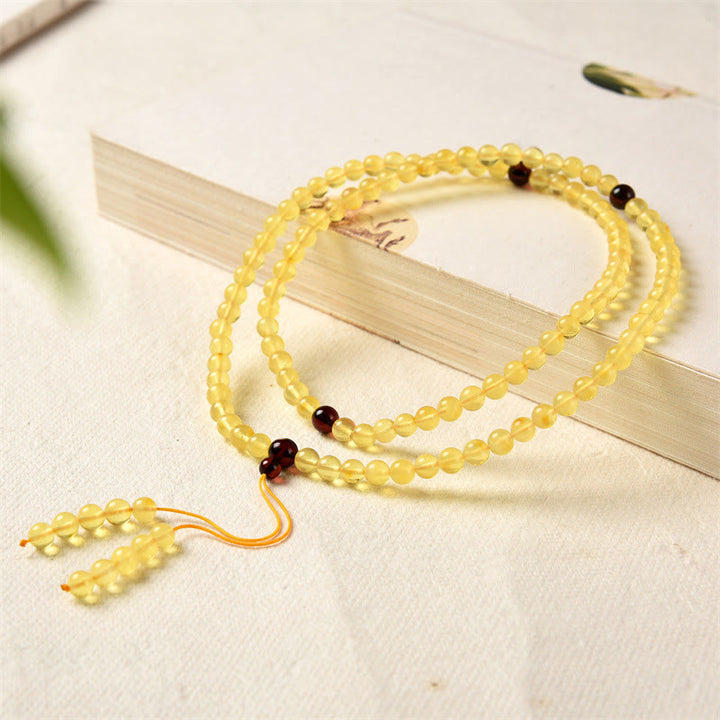 Buddha Stones 108 Mala Beads Natural Amber Clear Anxiety Bracelet - image 2