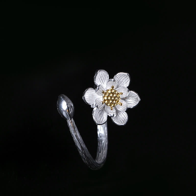 Buddha Stones 925 Sterling Silver Lotus Flower Blessing Ring - image 1