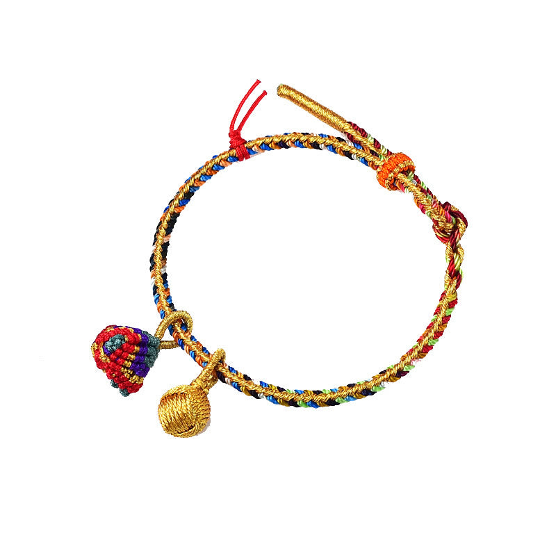 Buddha Stones Colorful Rope Luck Handmade Zongzi Golden Ball Charm Bracelet - Red Colorful Zongzi Golden Ball&Red String - Adult(Wrist Circumference 16-19cm) - image 4